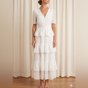 Free The Roses Swiss Dot Tiered Ruffle Midi Maxi Dress size medium